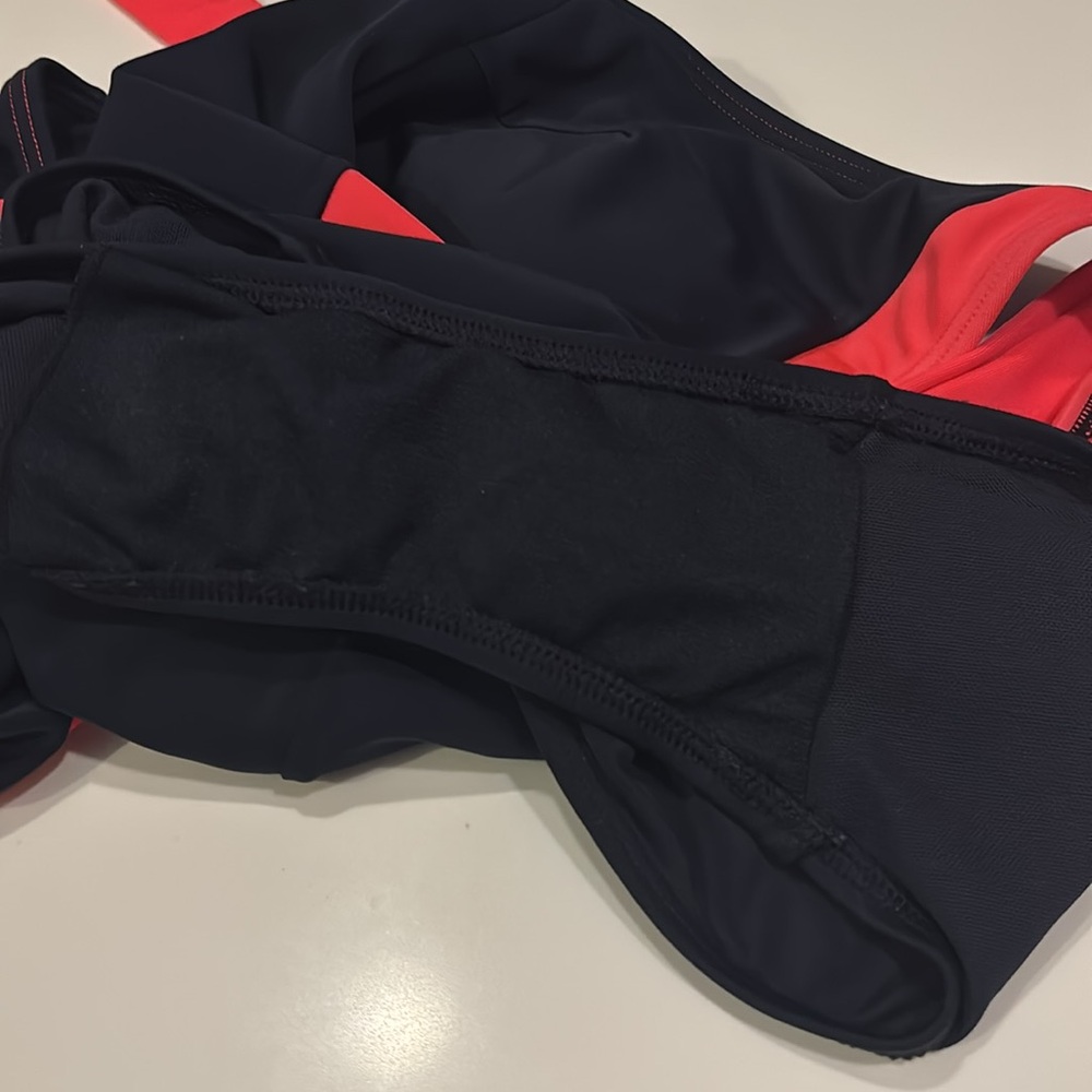 Navy Blue and Coral One-Piece Swimsuit - Picture 3 of 4